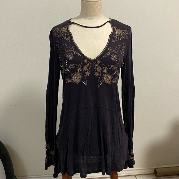 Free People Bell sleeve Embroidered Top Brown Size Small - Picture 1 of 14